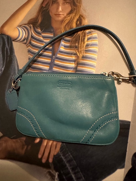 Coach Handbags - Coach Teal Leather Wristlet Bag